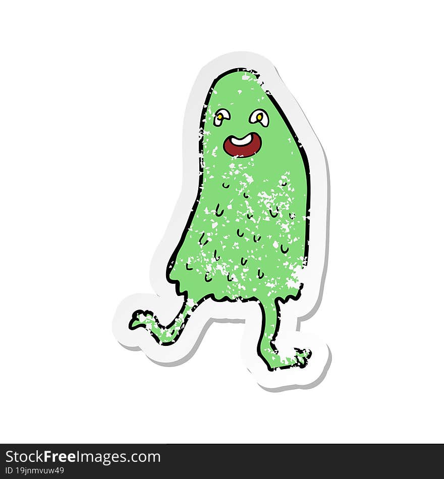 retro distressed sticker of a cartoon funny slime monster