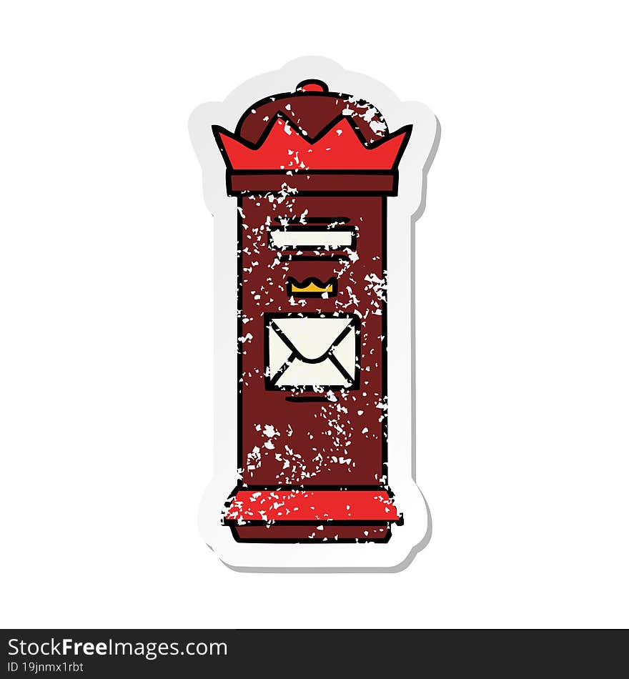 distressed sticker of a cute cartoon post box