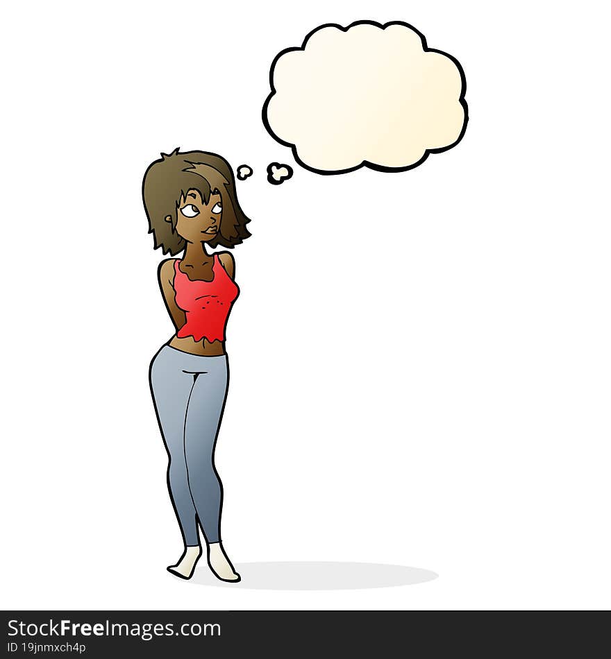 cartoon attractive girl with thought bubble