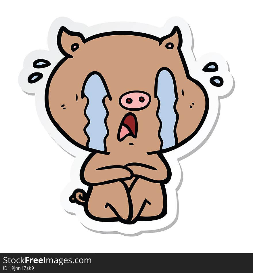 sticker of a crying pig cartoon