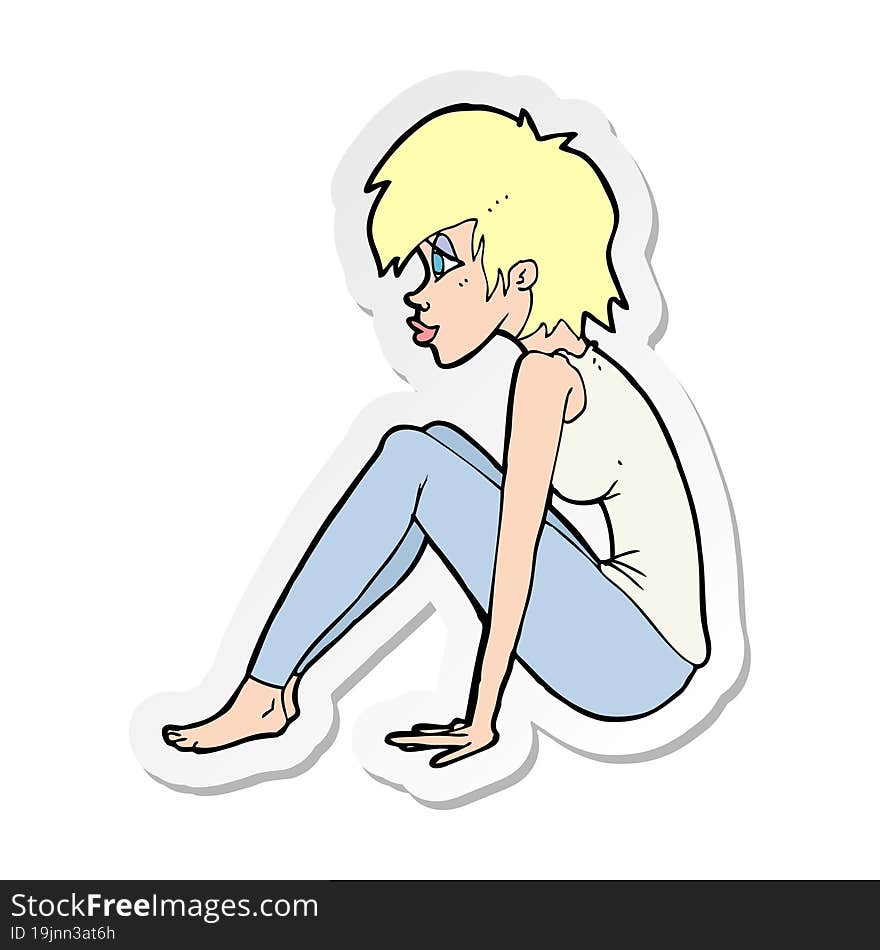 sticker of a cartoon woman sitting