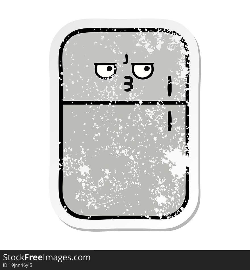 distressed sticker of a cute cartoon fridge freezer