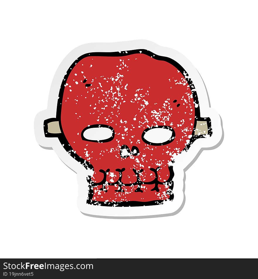 retro distressed sticker of a cartoon spooky skull mask