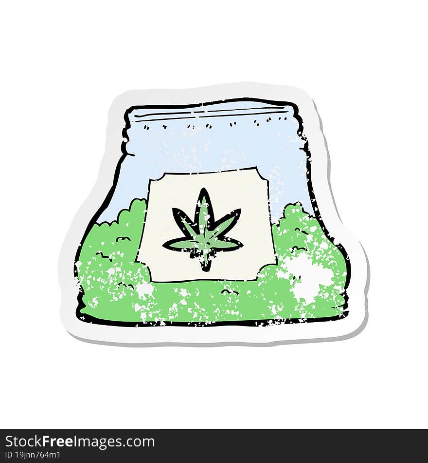 retro distressed sticker of a cartoon bag of weed