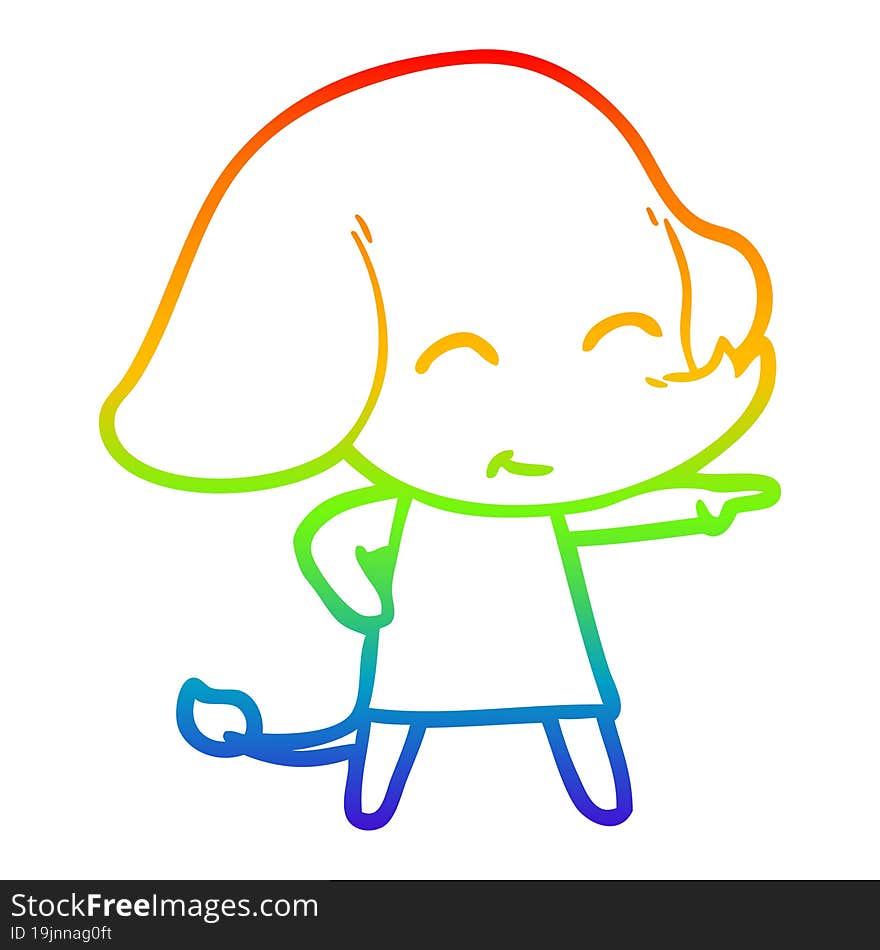 Rainbow Gradient Line Drawing Cute Cartoon Elephant