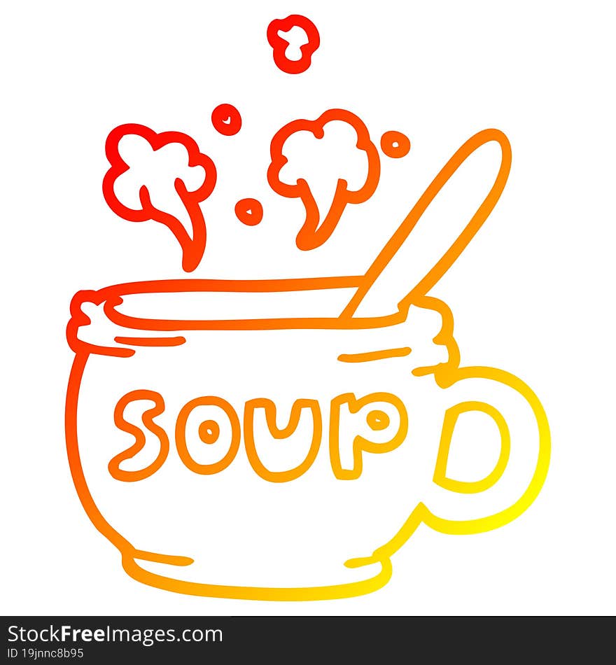 Warm Gradient Line Drawing Cartoon Of Hot Soup