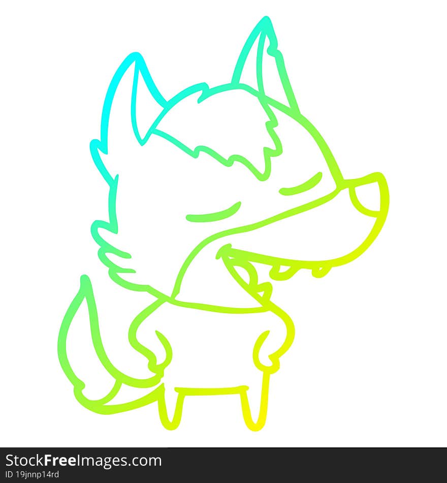 cold gradient line drawing cartoon wolf laughing