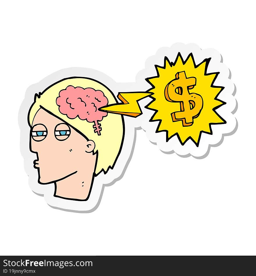 Sticker Of A Thinking Of Ways To Make Money Cartoon