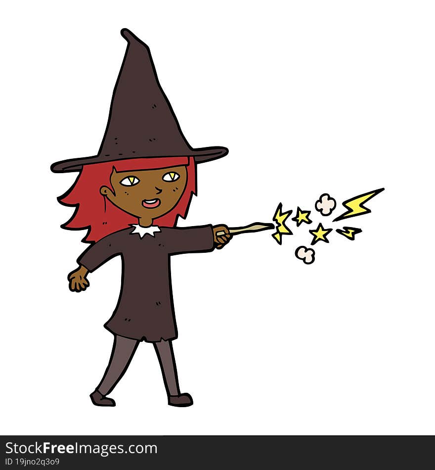 Cartoon Witch Girl Casting Spell