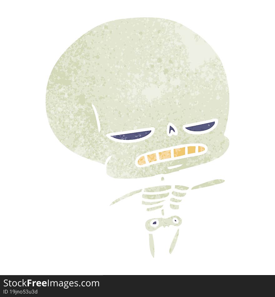 retro cartoon of spooky kawaii skeleton