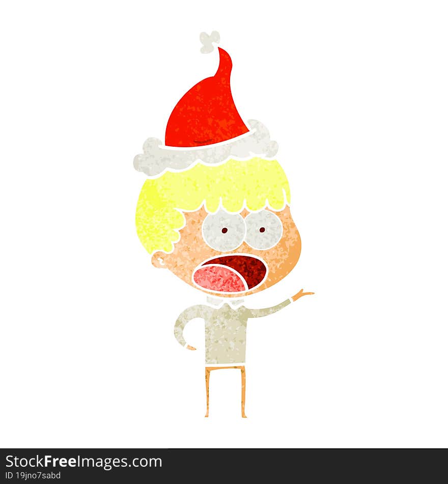 Retro Cartoon Of A Shocked Man Wearing Santa Hat