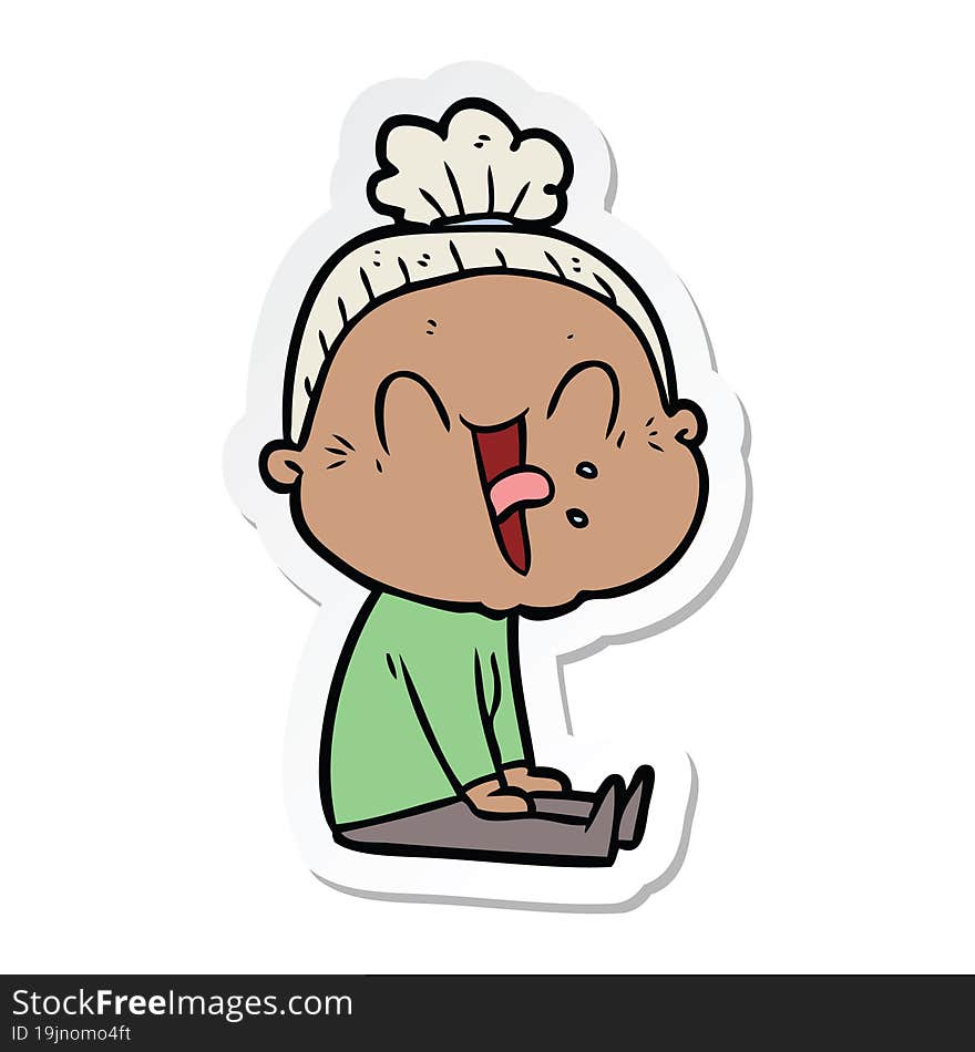 sticker of a cartoon happy old woman