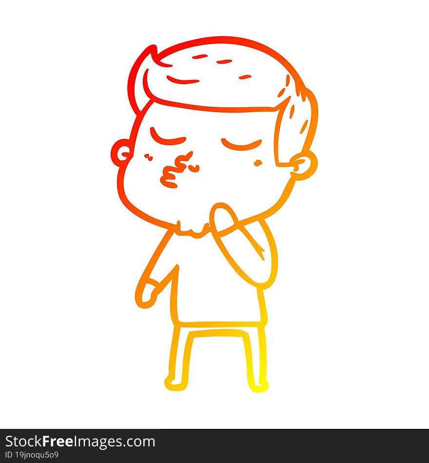 warm gradient line drawing of a cartoon model guy pouting