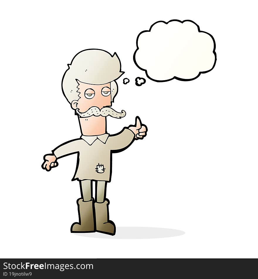 Cartoon Old Man In Poor Clothes With Thought Bubble