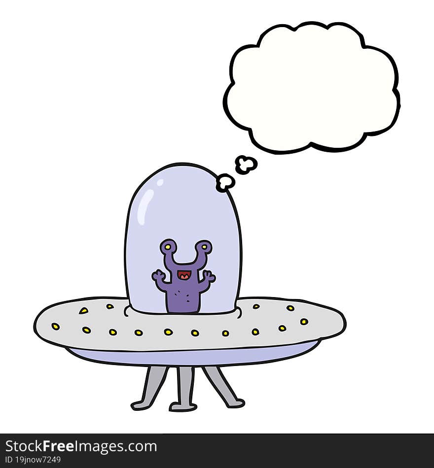 freehand drawn thought bubble cartoon flying saucer