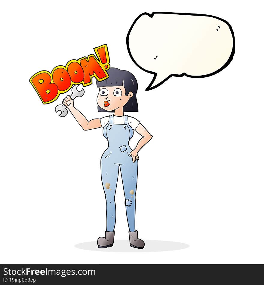 speech bubble cartoon mechanic woman