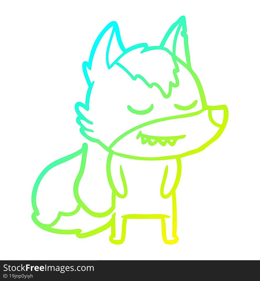 cold gradient line drawing friendly cartoon wolf