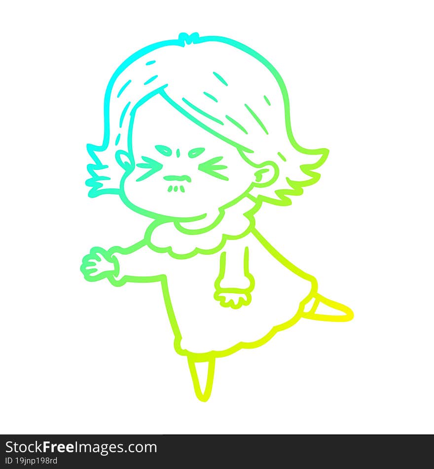 cold gradient line drawing of a cartoon angry woman