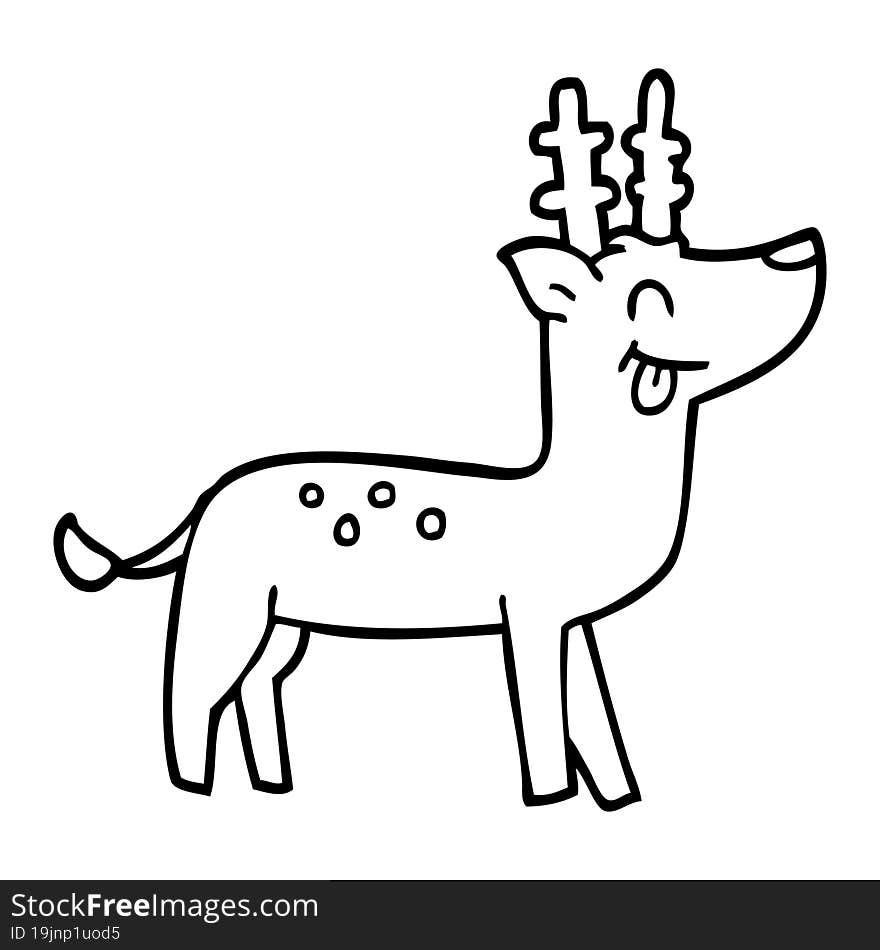 line drawing cartoon happy reindeer