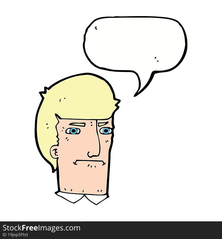 cartoon man narrowing eyes with speech bubble