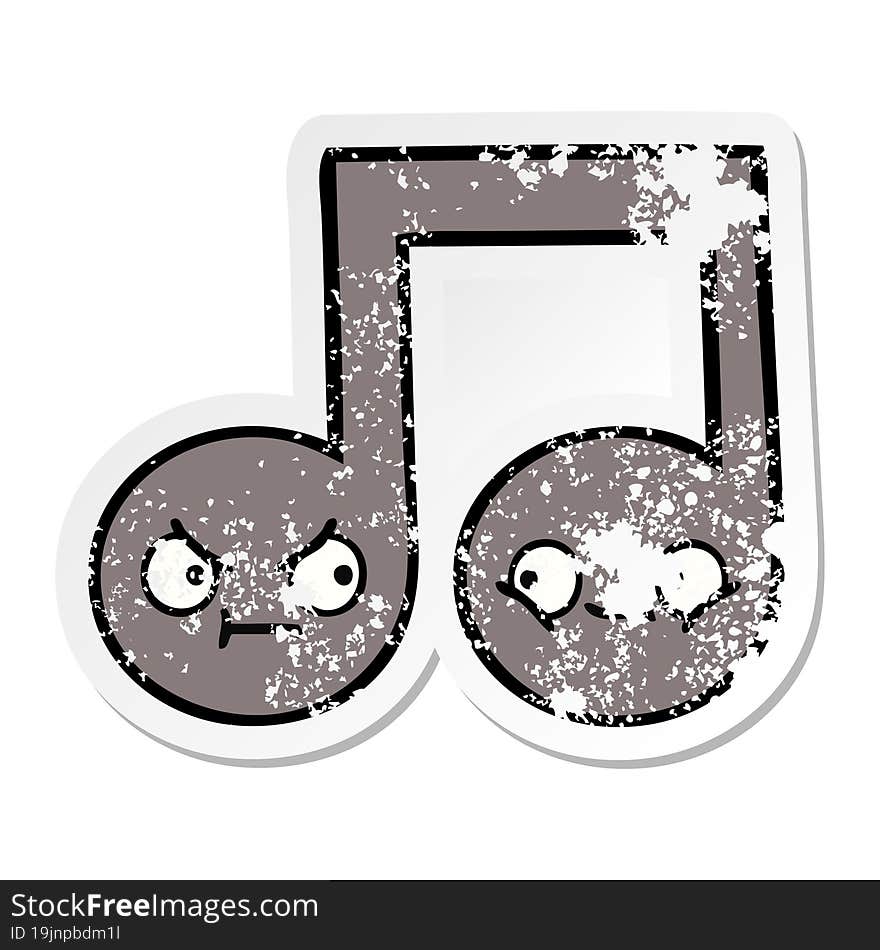 Distressed Sticker Of A Cute Cartoon Musical Note