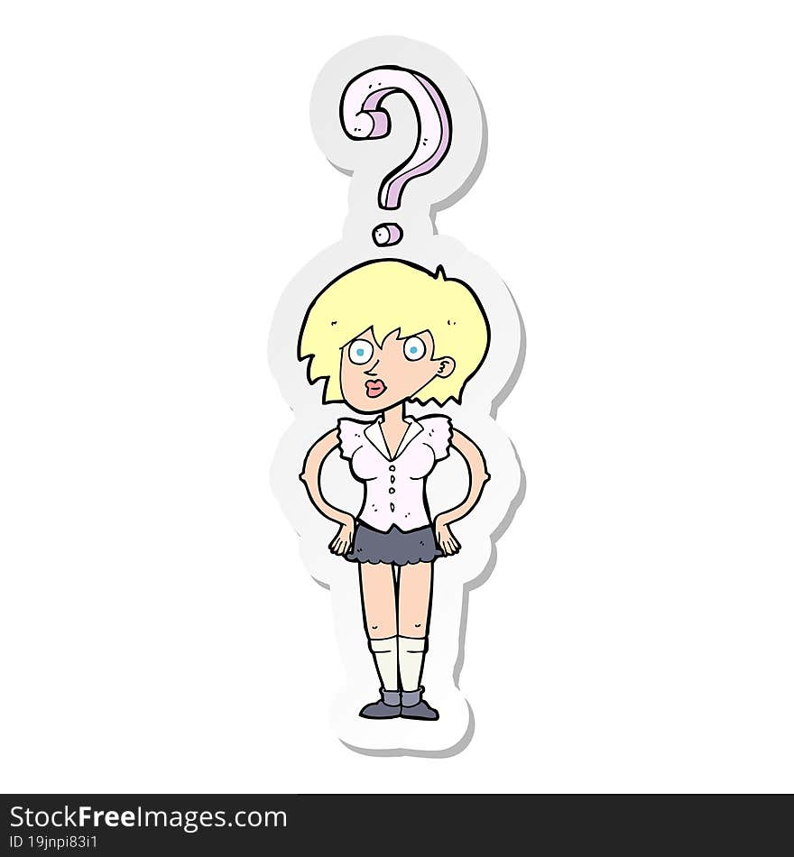 sticker of a cartoon confused woman