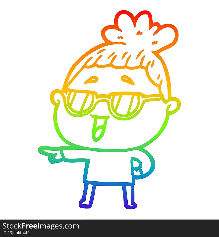 Rainbow Gradient Line Drawing Cartoon Happy Woman Wearing Spectacles