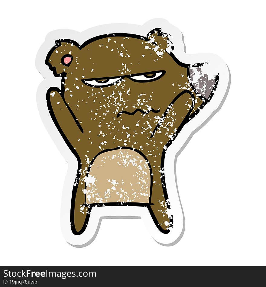 distressed sticker of a angry bear cartoon