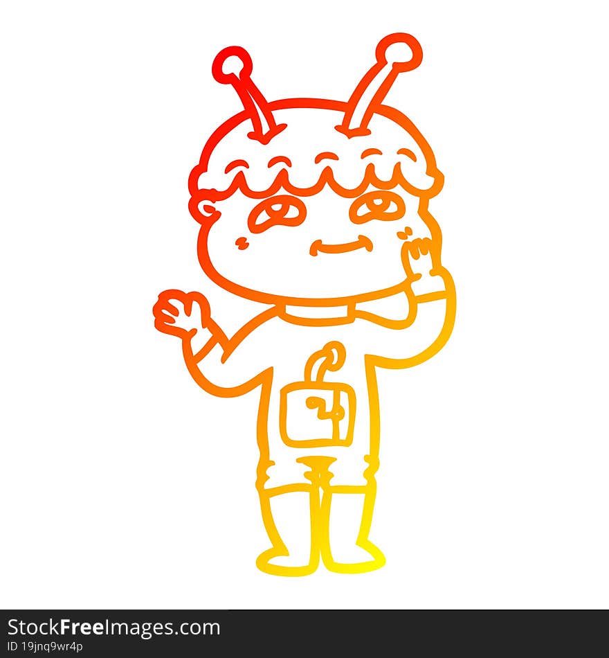 Warm Gradient Line Drawing Surprised Cartoon Spaceman