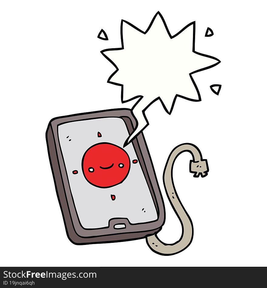 cartoon mobile phone device with speech bubble