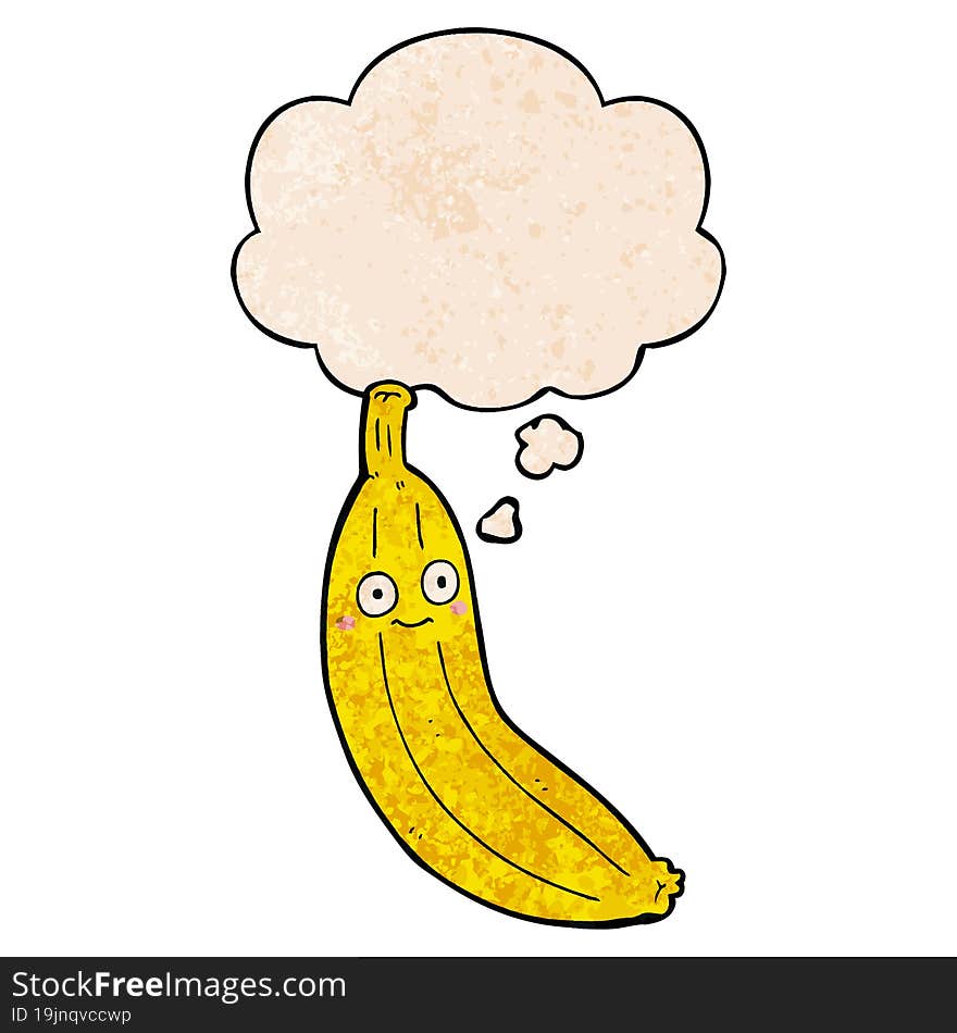 cartoon banana and thought bubble in grunge texture pattern style