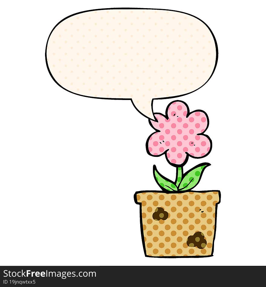 cute cartoon flower and speech bubble in comic book style