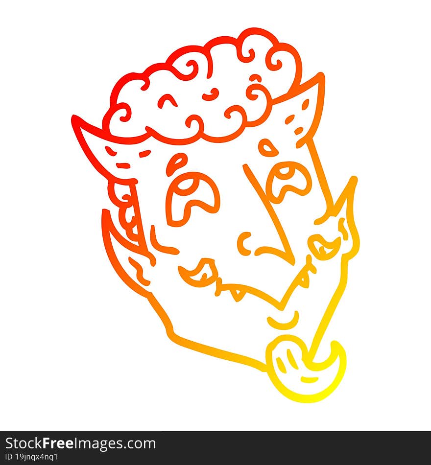 warm gradient line drawing of a cartoon devil face