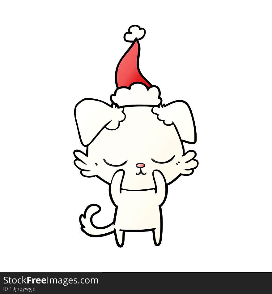 cute hand drawn gradient cartoon of a dog wearing santa hat. cute hand drawn gradient cartoon of a dog wearing santa hat