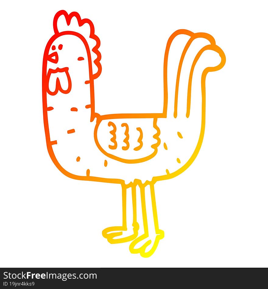 warm gradient line drawing of a cartoon cockerel