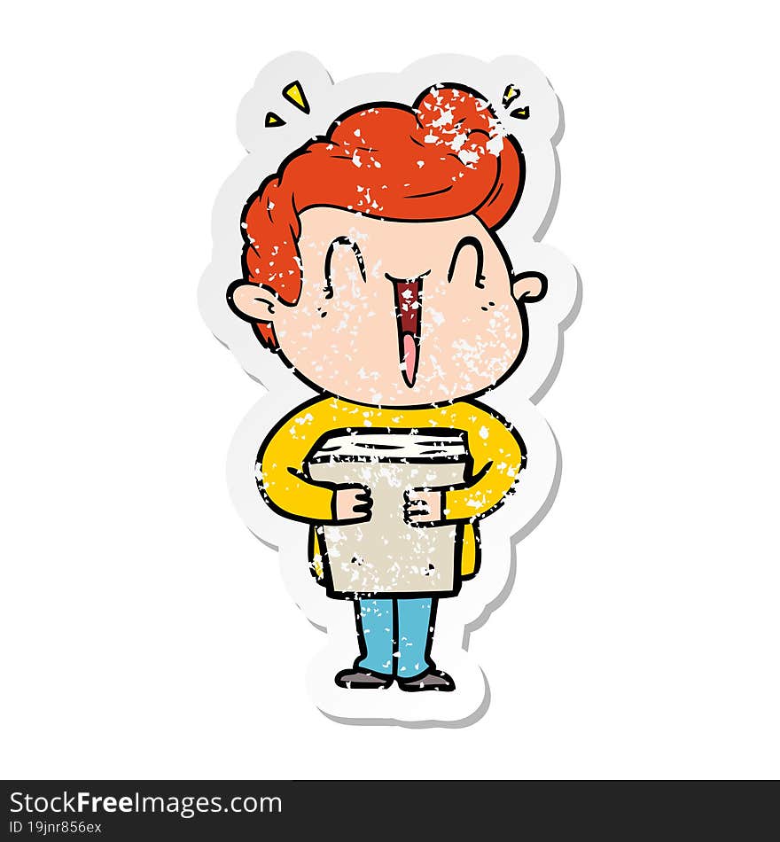 distressed sticker of a cartoon excited man