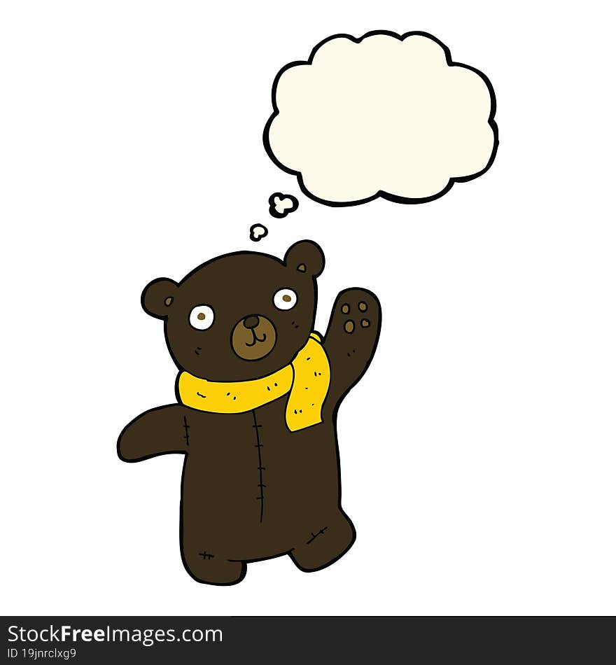 cute cartoon black teddy bear with thought bubble