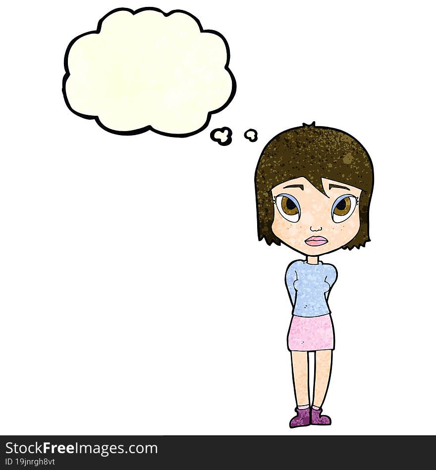 Cartoon Shy Girl With Thought Bubble