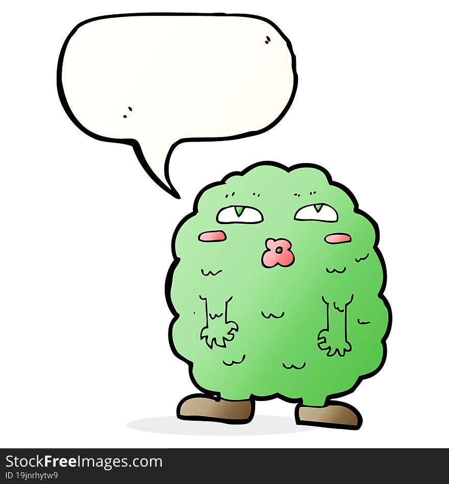 funny cartoon monster with speech bubble