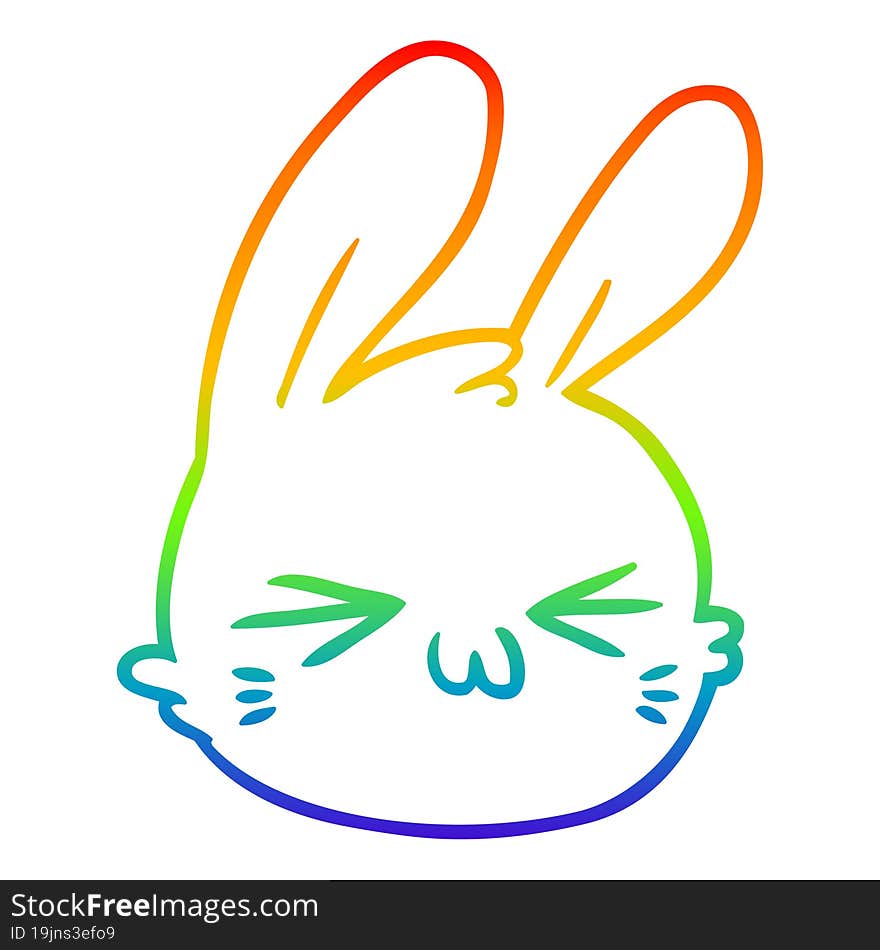 rainbow gradient line drawing of a cartoon rabbit face