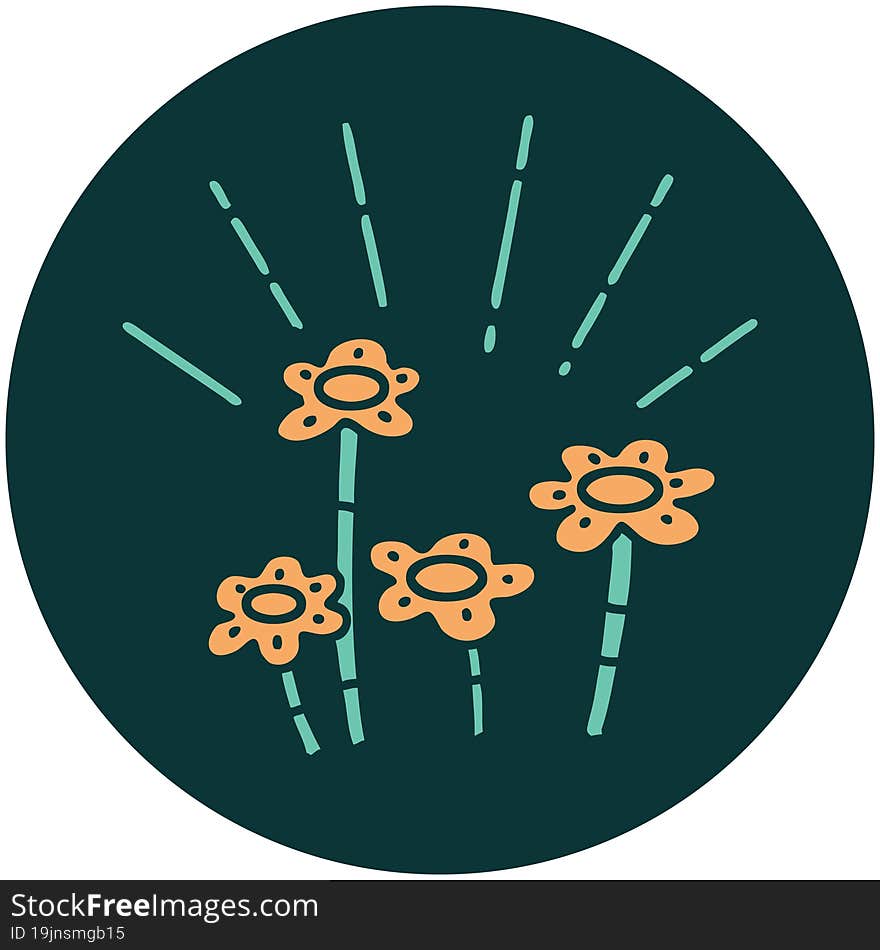 Icon Of Tattoo Style Flowers Growing