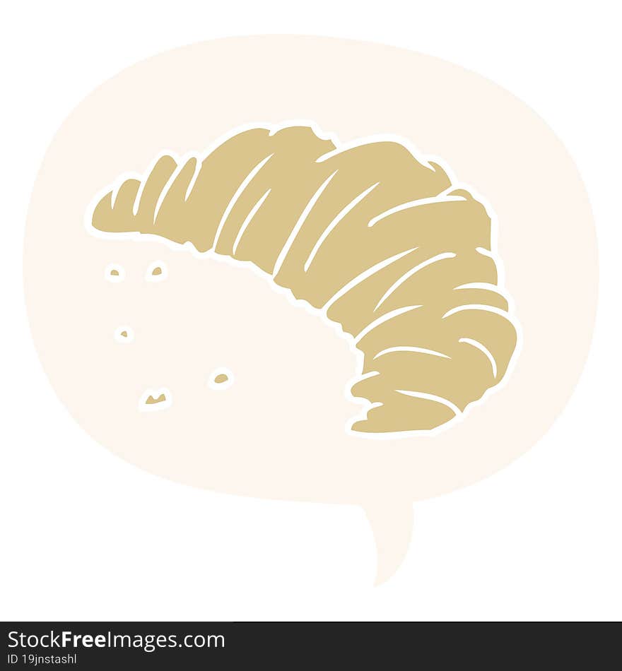 Cartoon Croissant And Speech Bubble In Retro Style