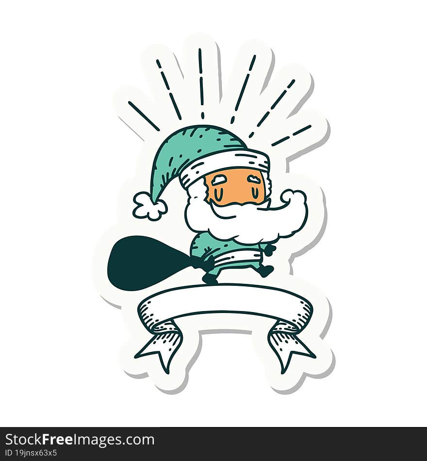 sticker of tattoo style santa claus christmas character with sack