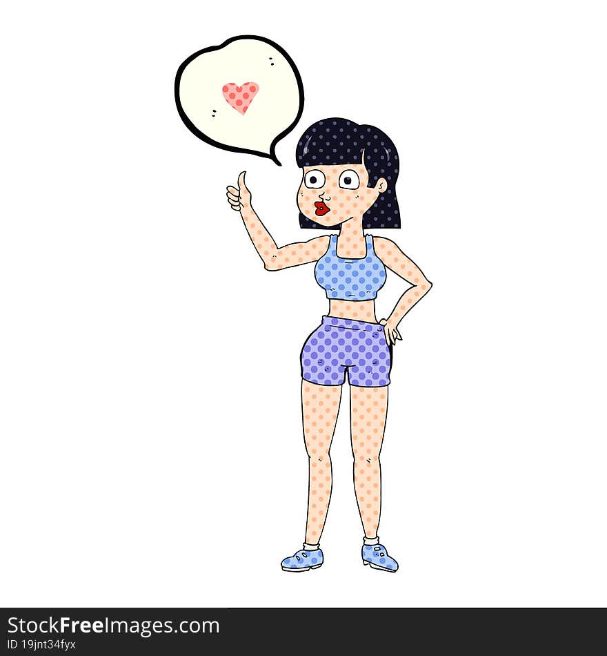 freehand drawn comic book speech bubble cartoon gym woman