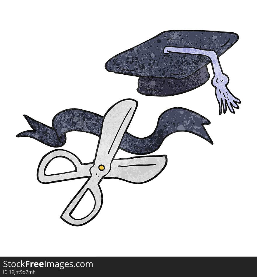 textured cartoon scissors cutting ribbon at graduation