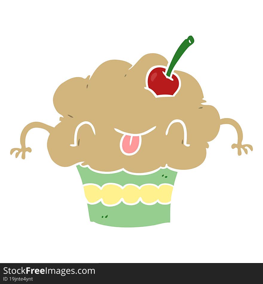 funny flat color style cartoon cupcake