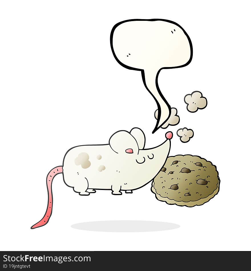 cute freehand drawn speech bubble cartoon mouse and cookie. cute freehand drawn speech bubble cartoon mouse and cookie