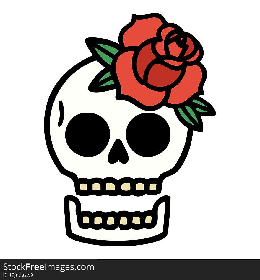 tattoo in traditional style of a skull and rose. tattoo in traditional style of a skull and rose