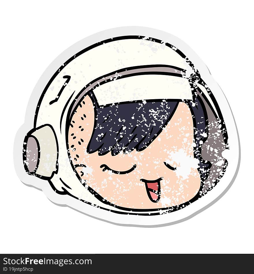 distressed sticker of a cartoon astronaut face