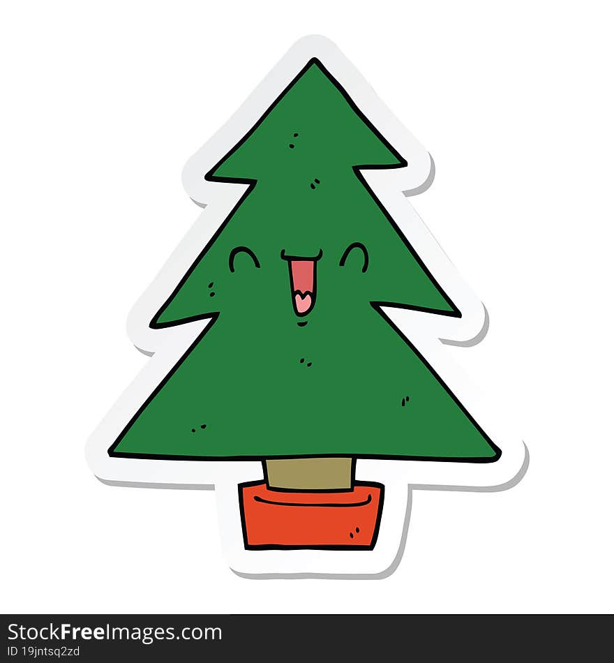 Sticker Of A Cartoon Christmas Tree